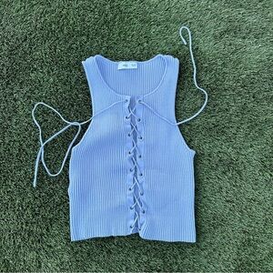 Mango Lace-Up Ribbed Tank Top